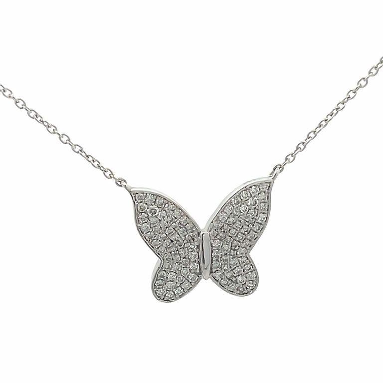 Men's Butterfly Diamond 0.34CT Pendant Necklace 14K White Gold For Sale