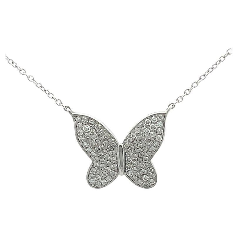 Butterfly Diamond 0.34CT Pendant Necklace 14K White Gold For Sale