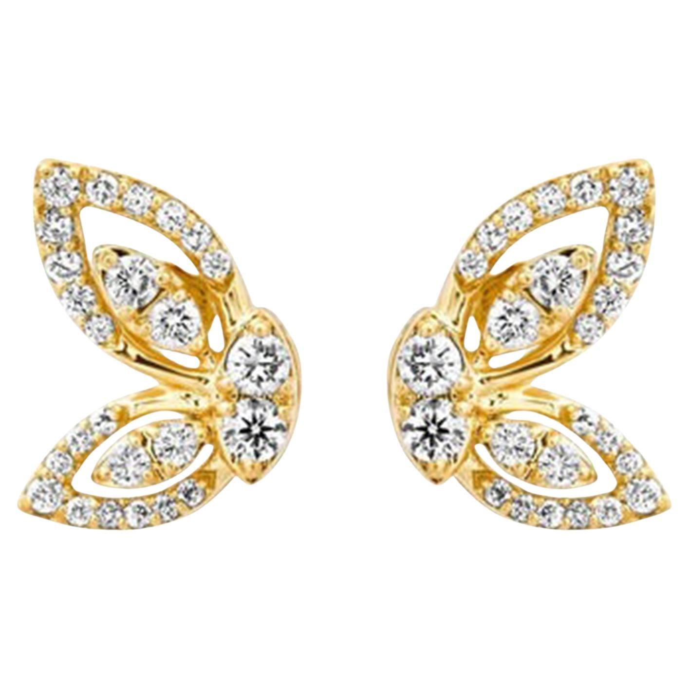 Butterfly Diamond 14K (or 18k upon request) Yellow Gold Stud Earrings