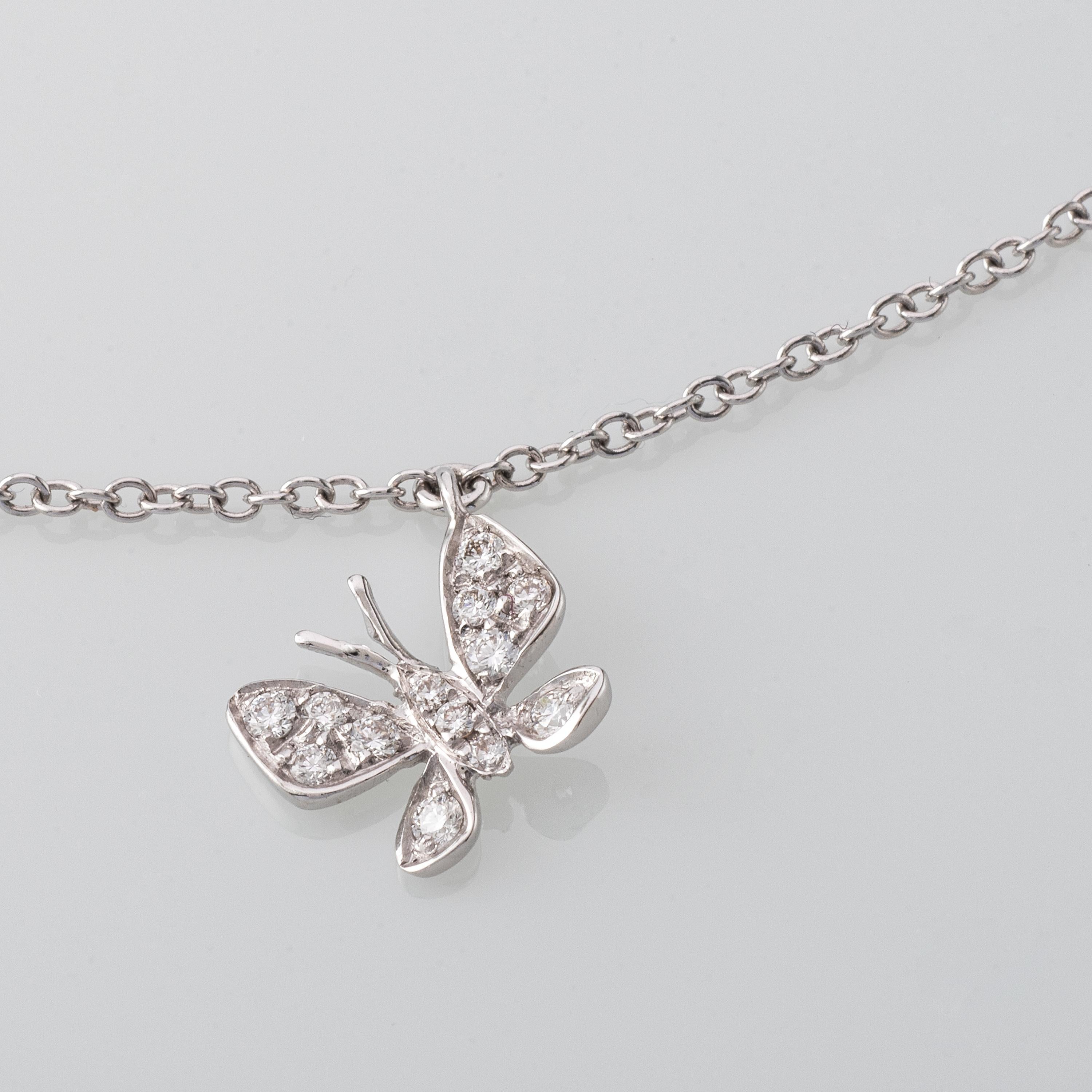 Modern Butterfly Diamond 18 Karat White Gold Necklace For Sale