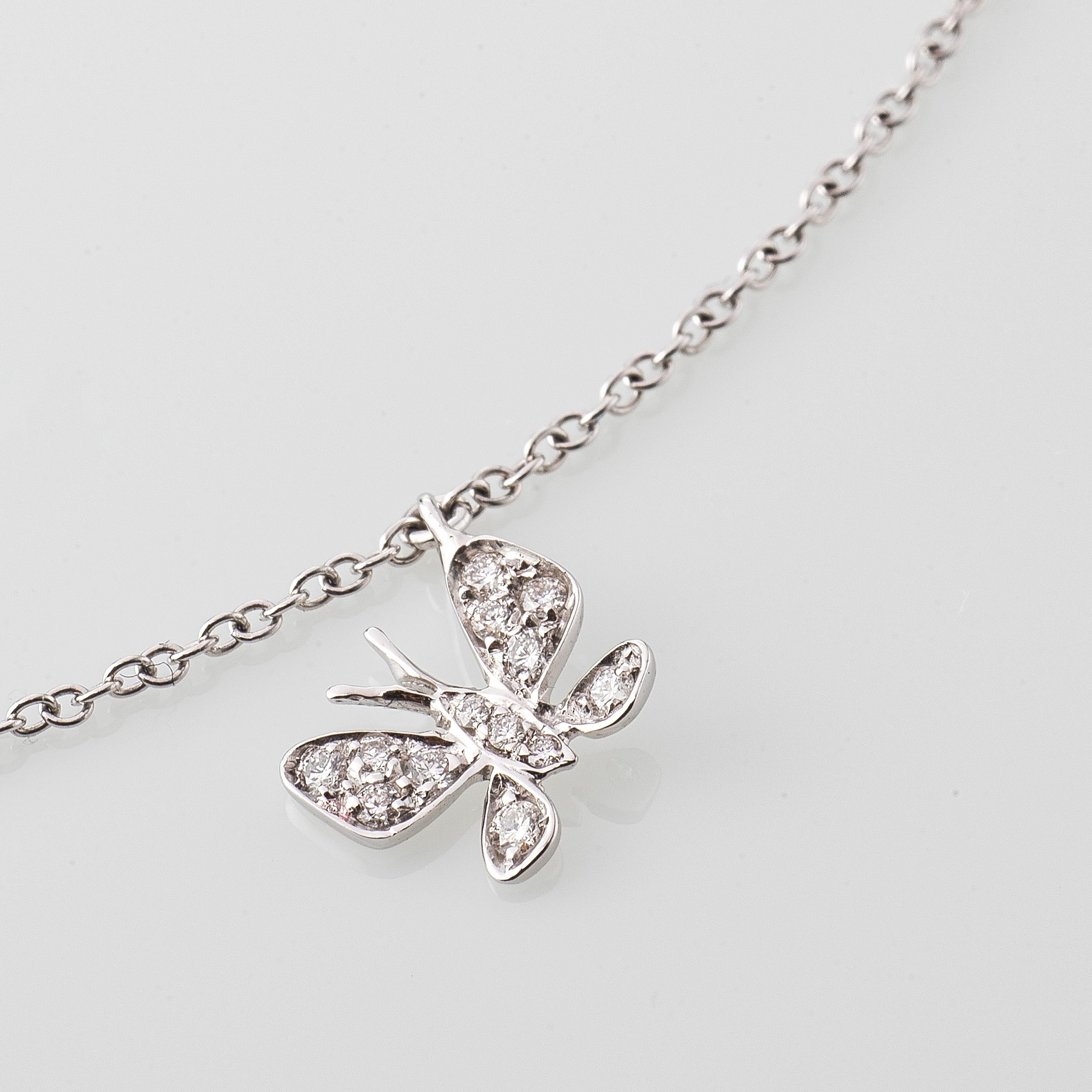Women's Butterfly Diamond 18 Karat White Gold Necklace For Sale