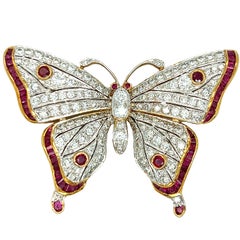 Butterfly Diamond and Ruby Brooch