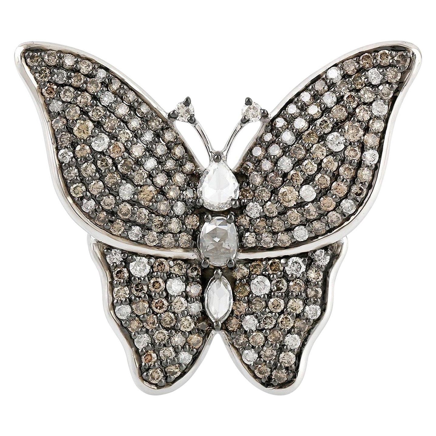 Bague papillon en or 18 carats et diamants de style ancien