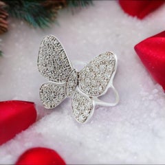 Butterfly Diamond Cocktail Ring in 14K White Gold, 1.51 Carats