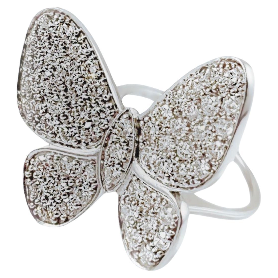 Butterfly Diamond Cocktail Ring in 14K White Gold, 1.51 Carats