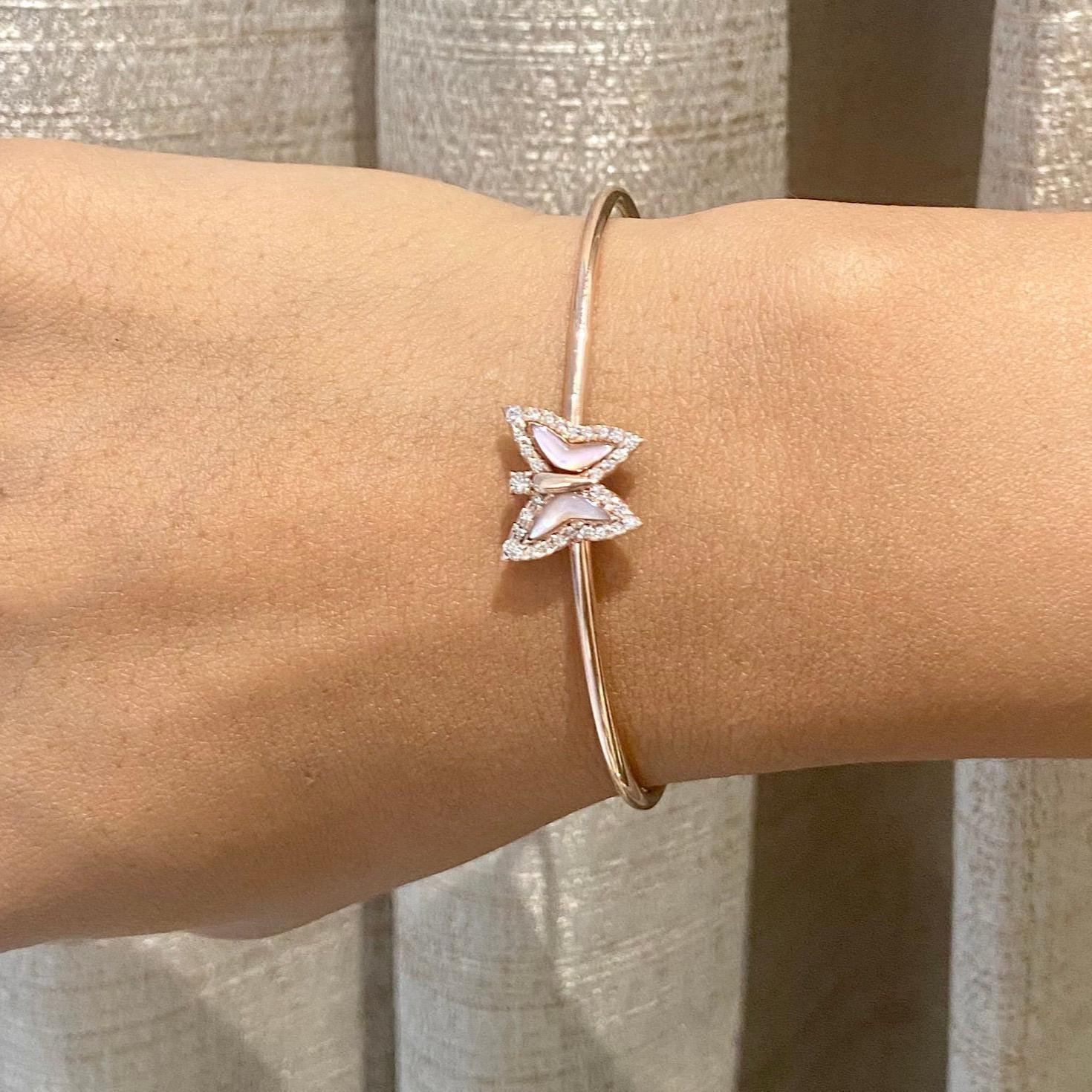 Art déco Bracelet manchette papillon en or massif 14k (certifié) en vente