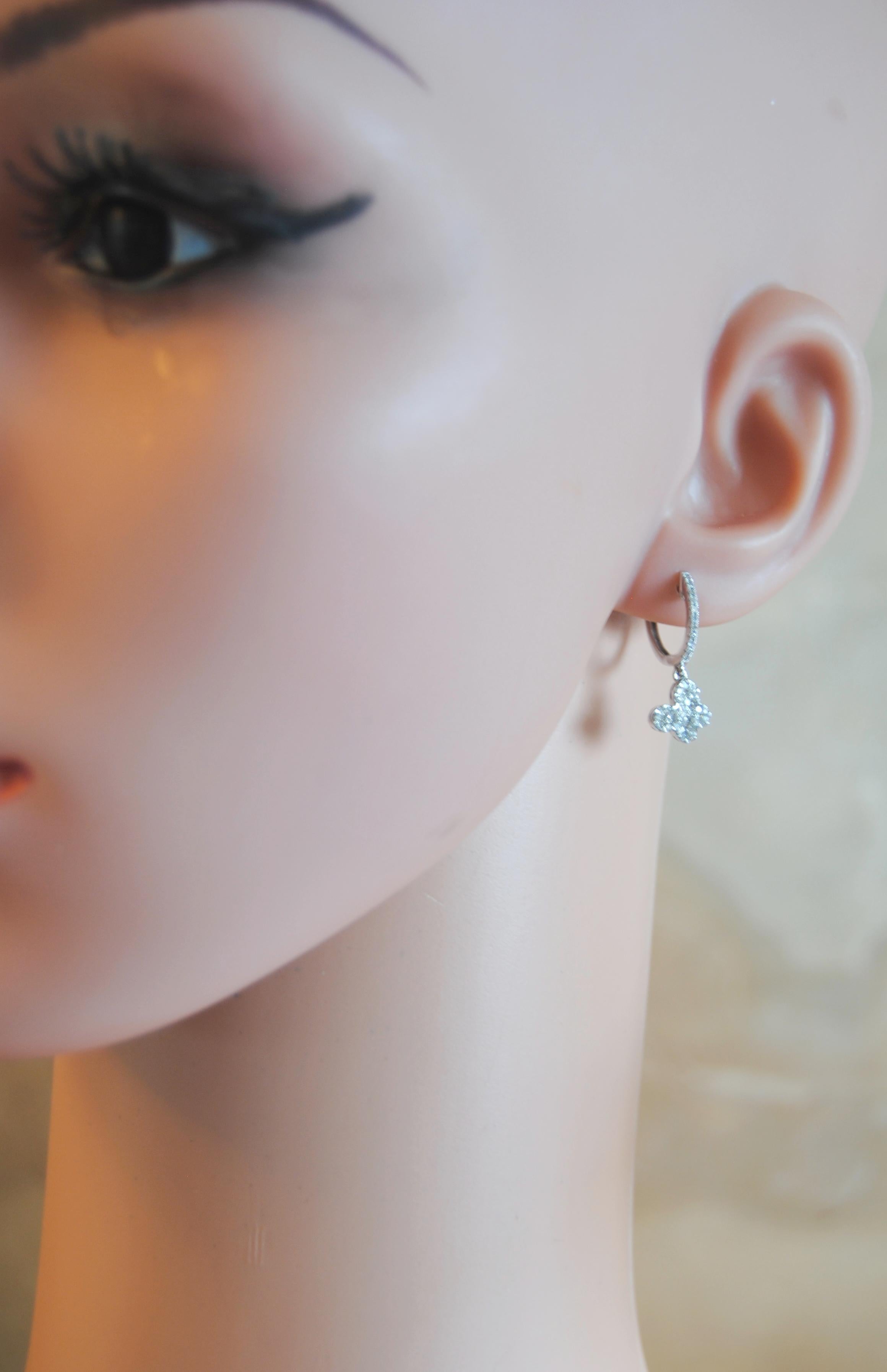 Butterfly Diamond Dangle Earrings in 18 Karat White Gold For Sale 1