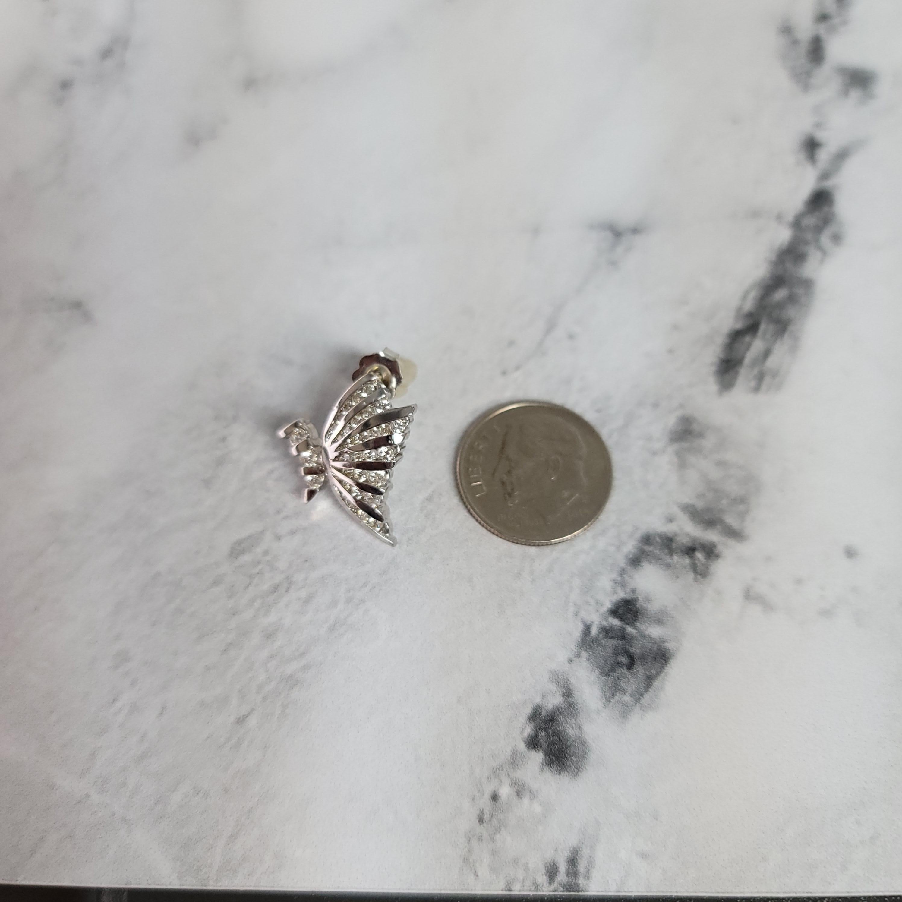 Butterfly Diamond Earrings 1.00cttw 14K White Gold For Sale 1