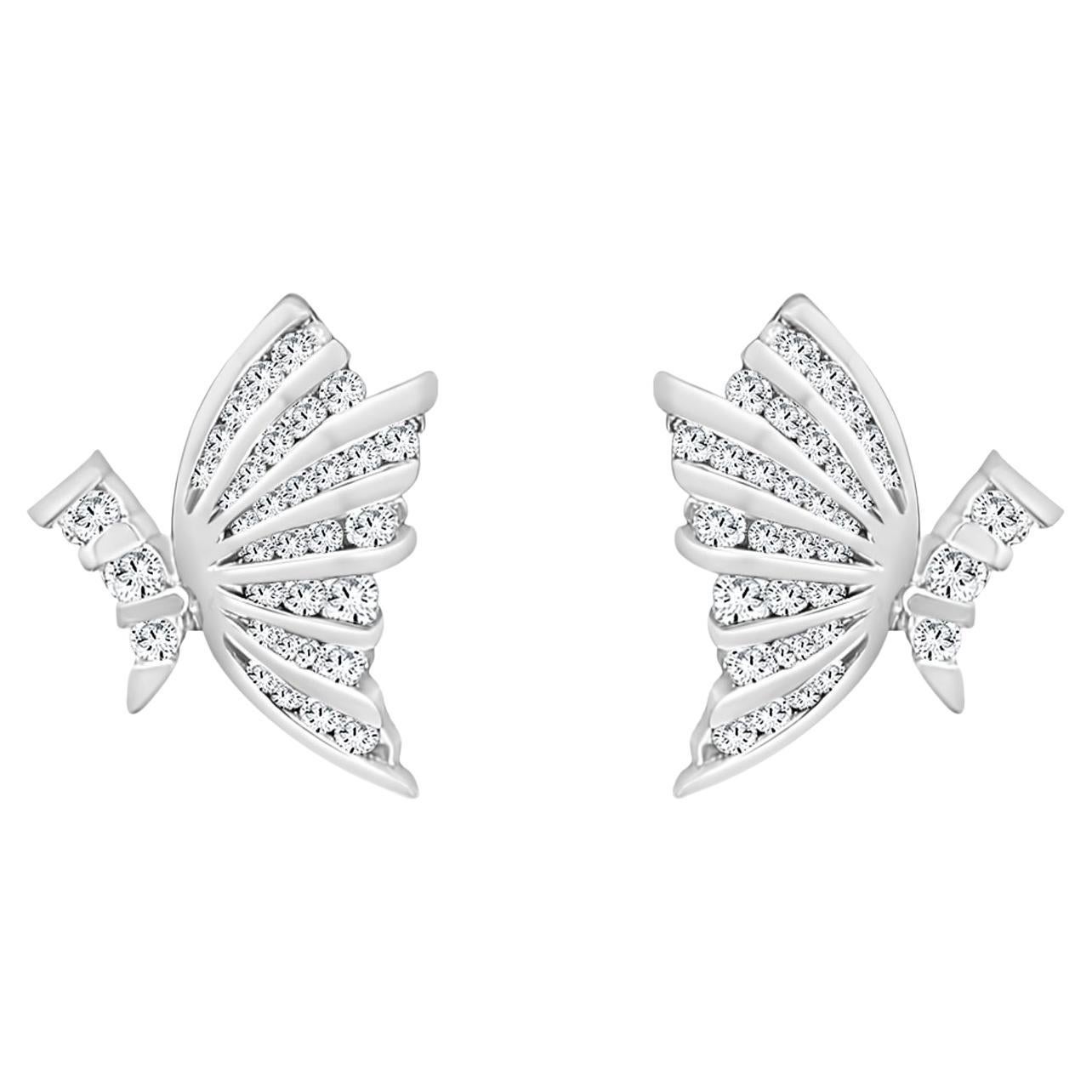 Boucles d'oreilles papillon diamant 1,00 carattw or blanc 14 carats