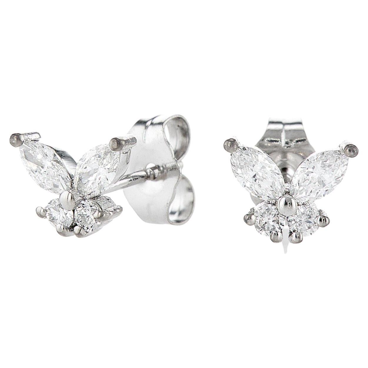 Boucles d'oreilles papillon en or blanc 14 carats et diamants en vente