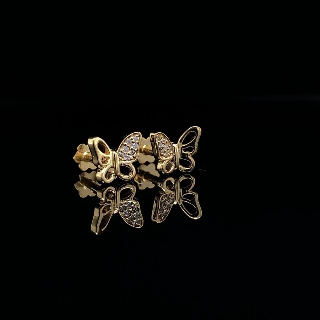 Art Deco Butterfly Diamond Earrings for Girls (Kids/Toddlers) in 18K Solid Gold For Sale