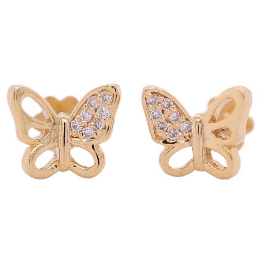 Butterfly Diamond Earrings for Girls (Kids/Toddlers) in 18K Solid Gold For Sale