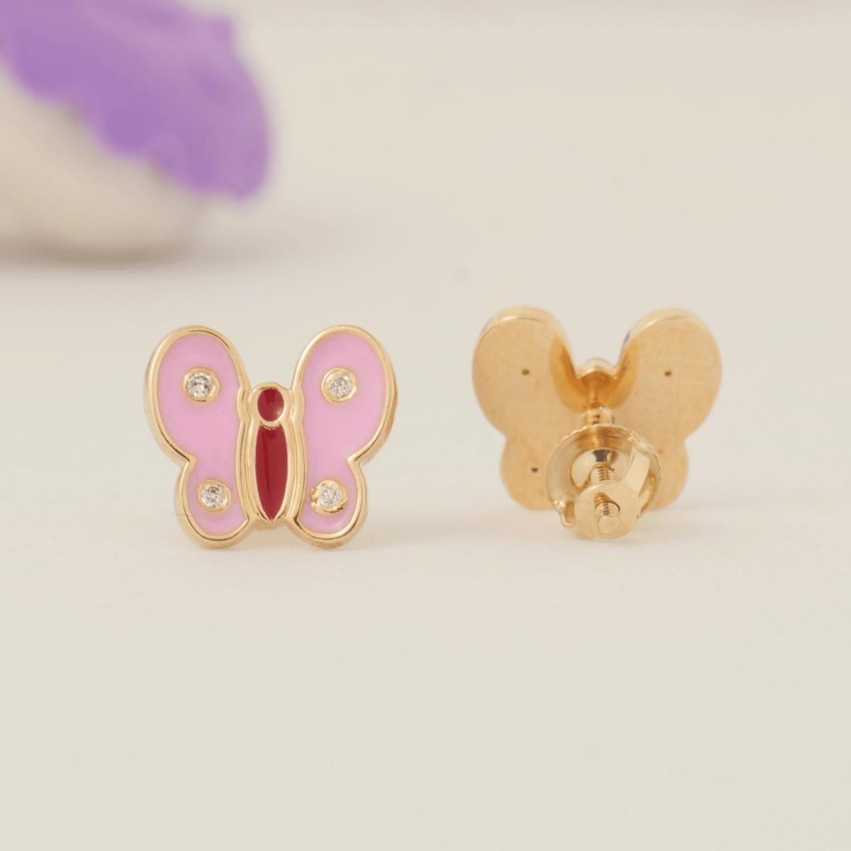 Art Deco Butterfly Diamond Earrings in 14k Solid Gold (Certified) For Sale