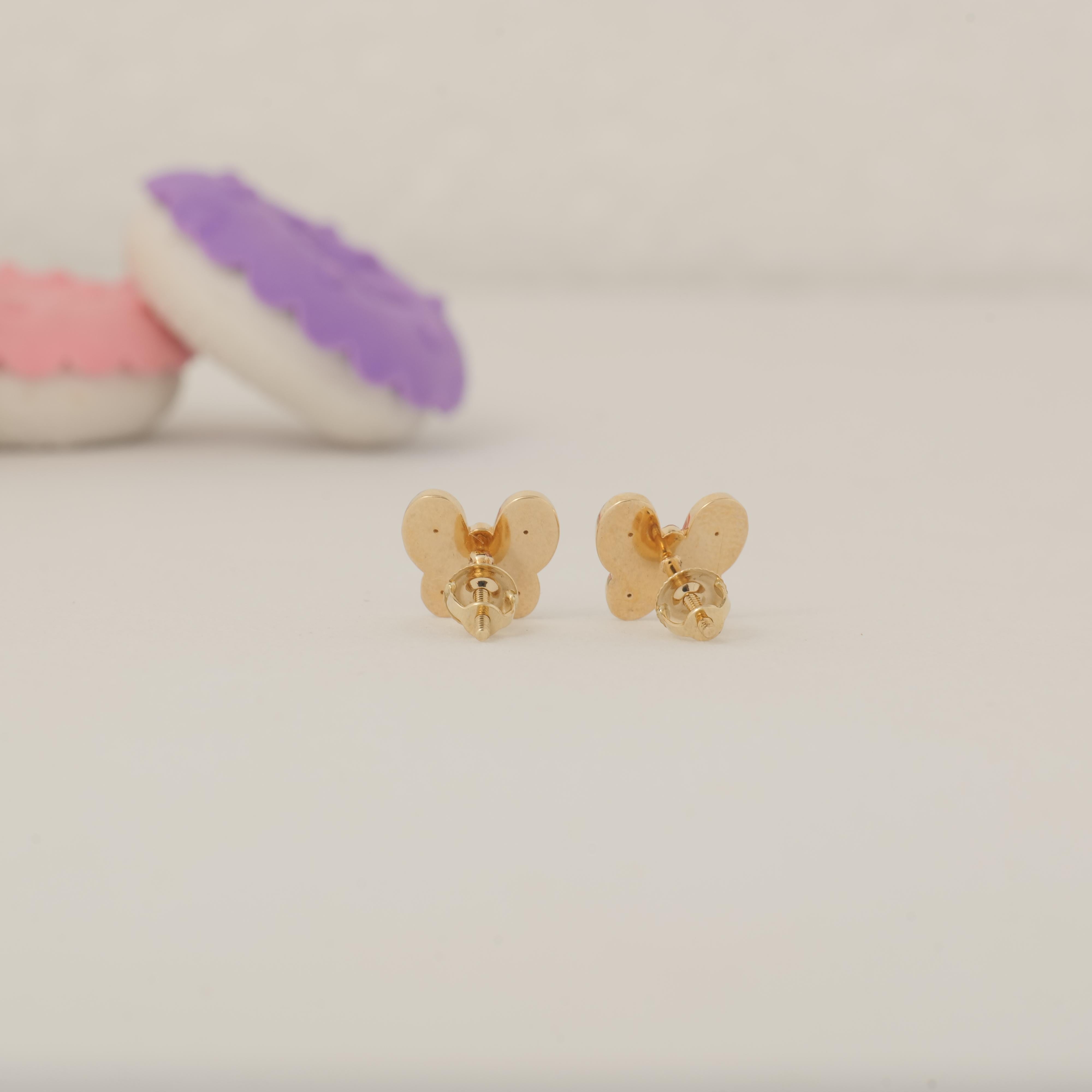 Women's Butterfly Diamond Earrings in 14k Solid Gold (Certified) For Sale
