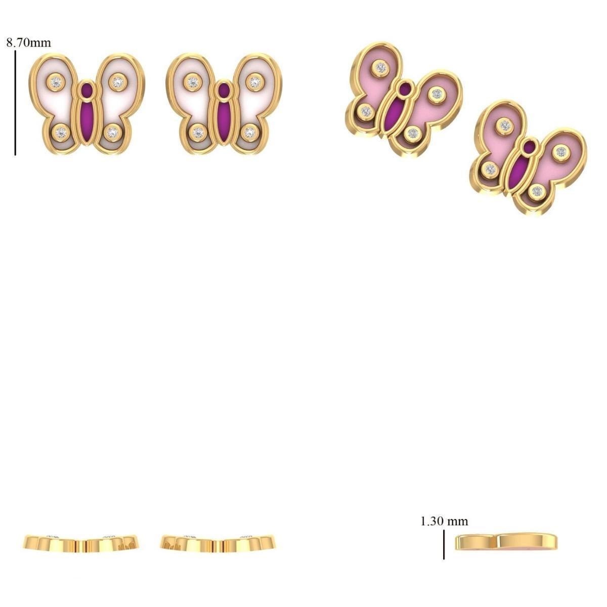 Butterfly Diamond Earrings in 14k Solid Gold (Certified) For Sale 2