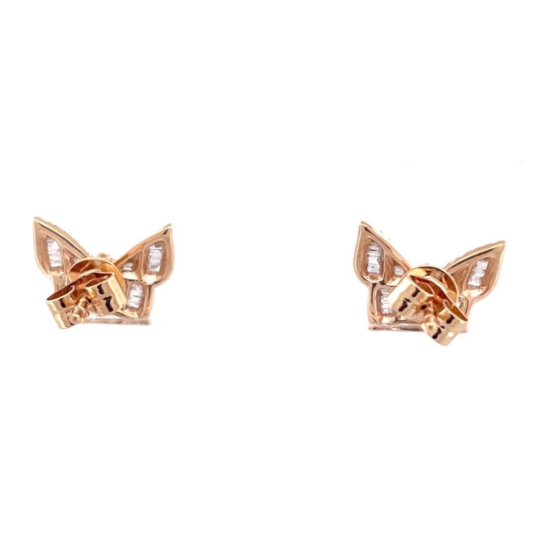 Butterfly Diamond Earrings in 14k Yellow Gold In Good Condition For Sale In New York, NY
