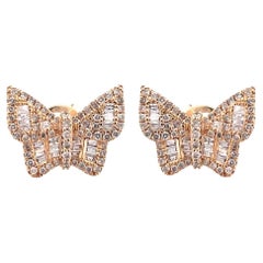Schmetterlings-Diamant-Ohrringe aus 14 Karat Gelbgold