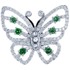 Butterfly Diamond Emerald 14 Karat White Gold Ring