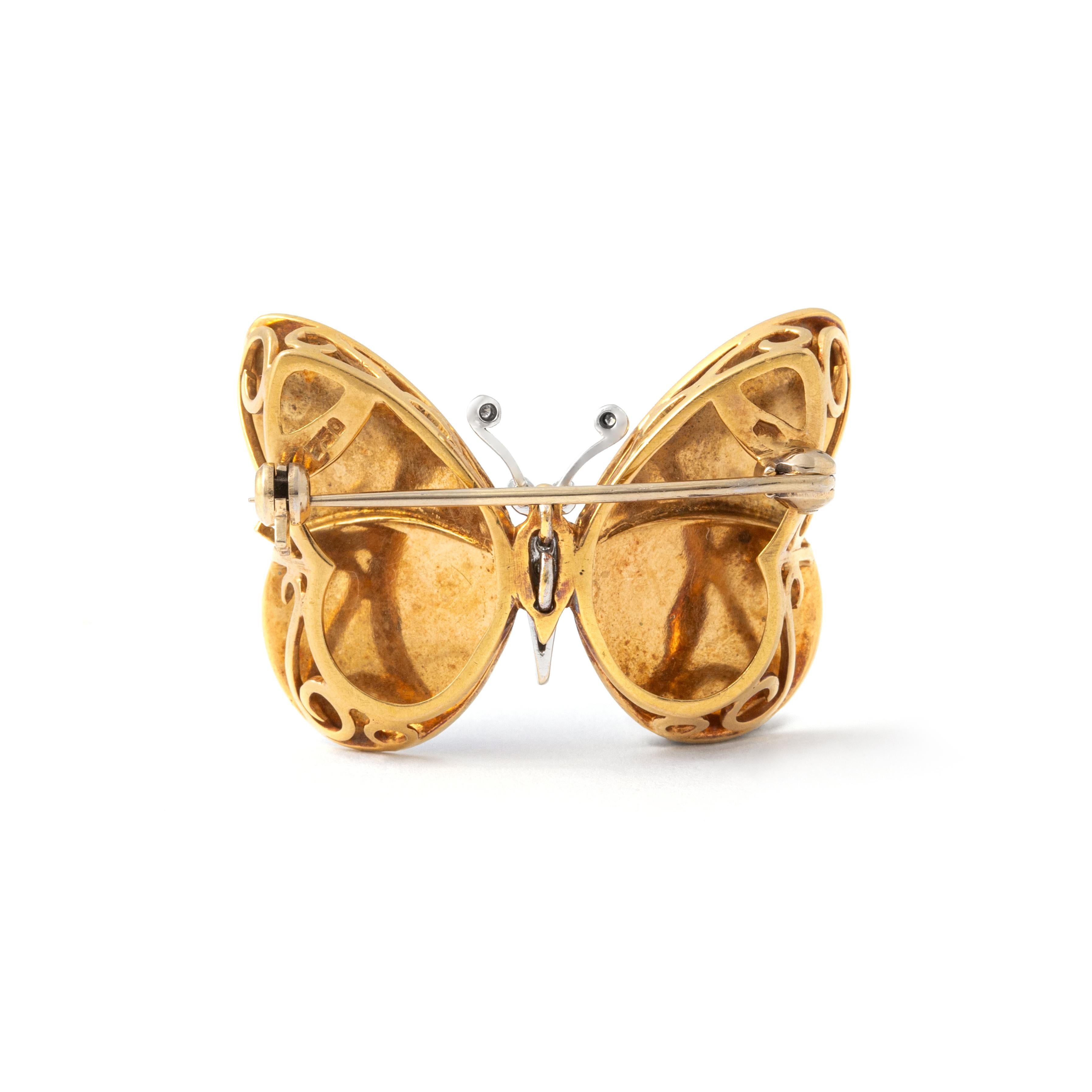 Women's or Men's Butterfly Diamond Enamel Gold 18K Pendant convertible Brooch For Sale