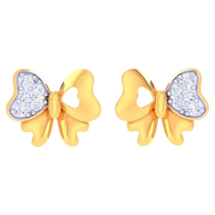 Butterfly Diamond Kids Earrings, 18k Gold For Sale