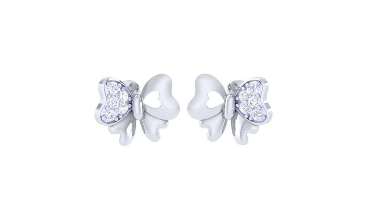 Butterfly Diamond Kids Earrings, 18k White Gold For Sale