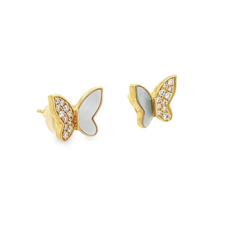 Modern Butterfly Diamond & Mob Pearl Earring .16CT 14K yellow gold For Sale
