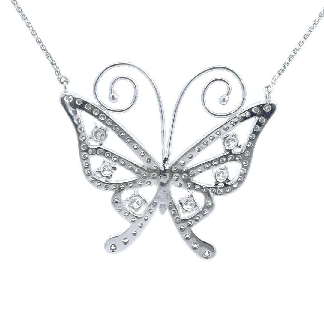 Women's Butterfly Diamond Necklace 18k White Gold For Sale