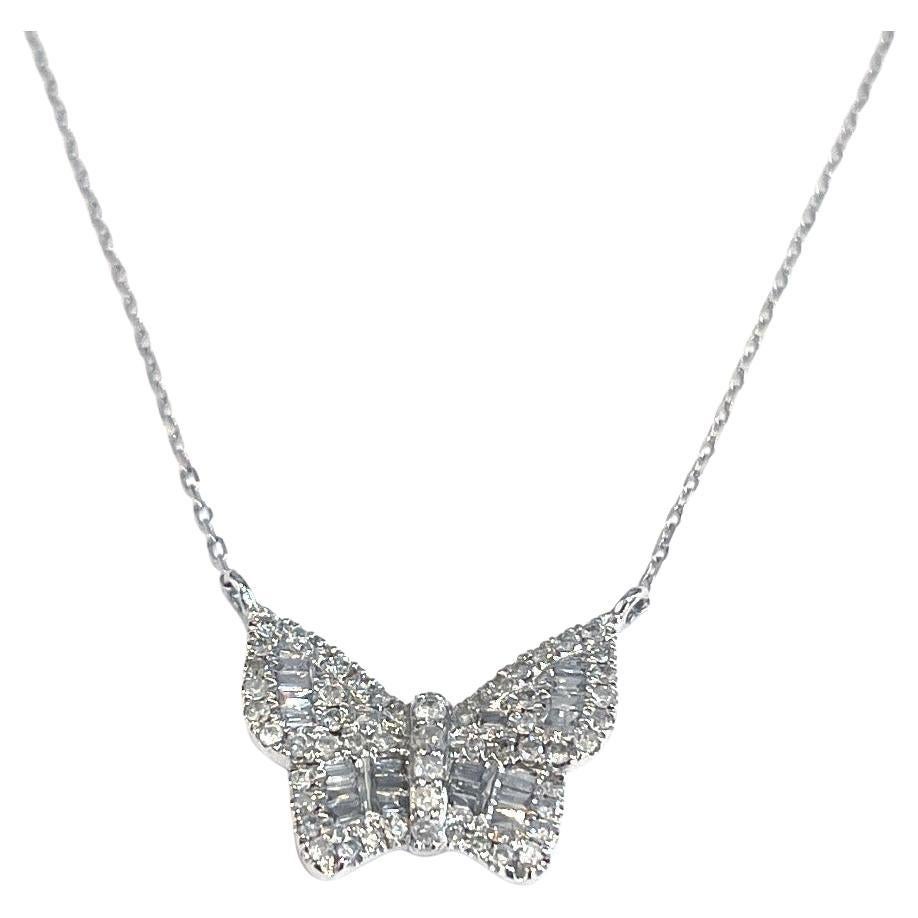 Butterfly Diamond Necklace in 14k White Gold