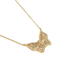 Butterfly Pendant Necklace in 14k Yellow Gold with 0.26ct Diamonds