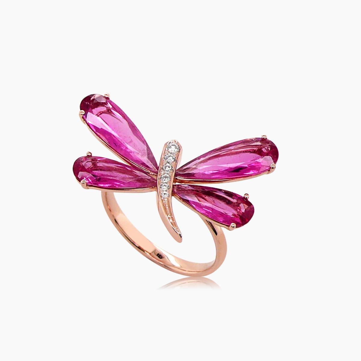 Schmetterling Diamant Pave & Rosa Turmalin 18K Rose Gold Tier Ohrringe (Gemischter Schliff) im Angebot