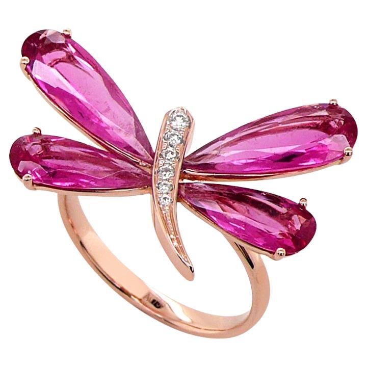 Schmetterling Diamant Pave & Rosa Turmalin 18K Rose Gold Tier Ohrringe im Angebot