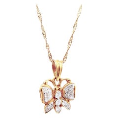 Butterfly Diamond Pendant Gold Twisted Curb Chain Necklace