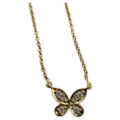 Butterfly diamond pendant necklace 18KT gold dainty necklace