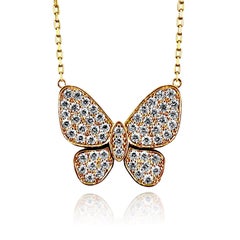 Butterfly Diamond Pendant Necklace in 14K White Gold, 1.51 Carats