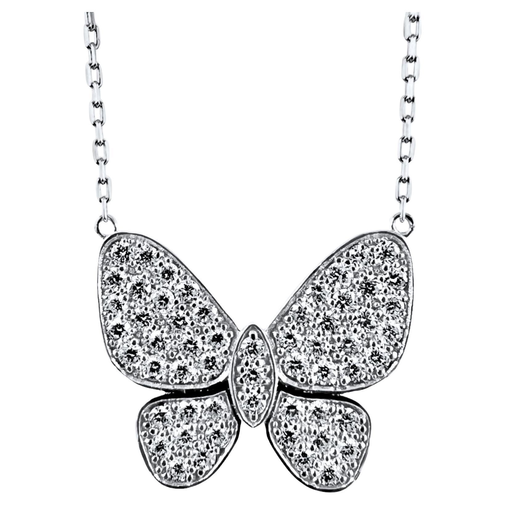 Butterfly Diamond Pendant Necklace in 14K White Gold, 1.51 Carats