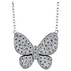 Butterfly Diamond Pendant Necklace in 14K White Gold, 1.51 Carats