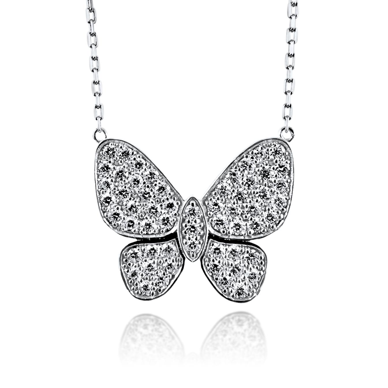Modern Butterfly Diamond Pendant Necklace in 14K Yellow Gold, 1.51 Carats For Sale
