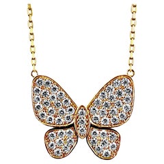 Butterfly Diamond Pendant Necklace in 14K Yellow Gold, 1.51 Carats