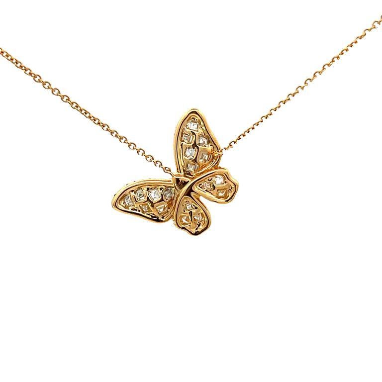 Modern Butterfly Diamond Pendant on a Chain .90ct 18k Yellow gold  For Sale