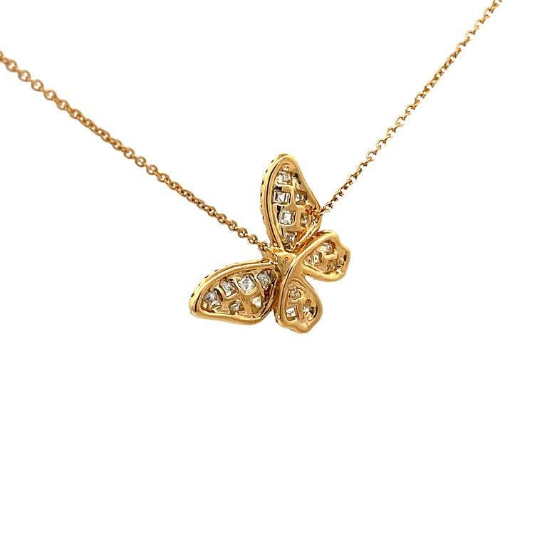 Asscher Cut Butterfly Diamond Pendant on a Chain .90ct 18k Yellow gold  For Sale