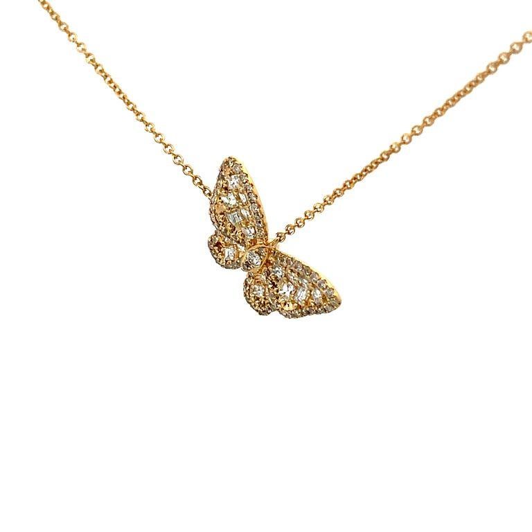 Butterfly Diamond Pendant on a Chain .90ct 18k Yellow gold  In New Condition For Sale In New York, NY