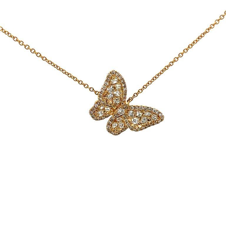 Women's Butterfly Diamond Pendant on a Chain .90ct 18k Yellow gold  For Sale