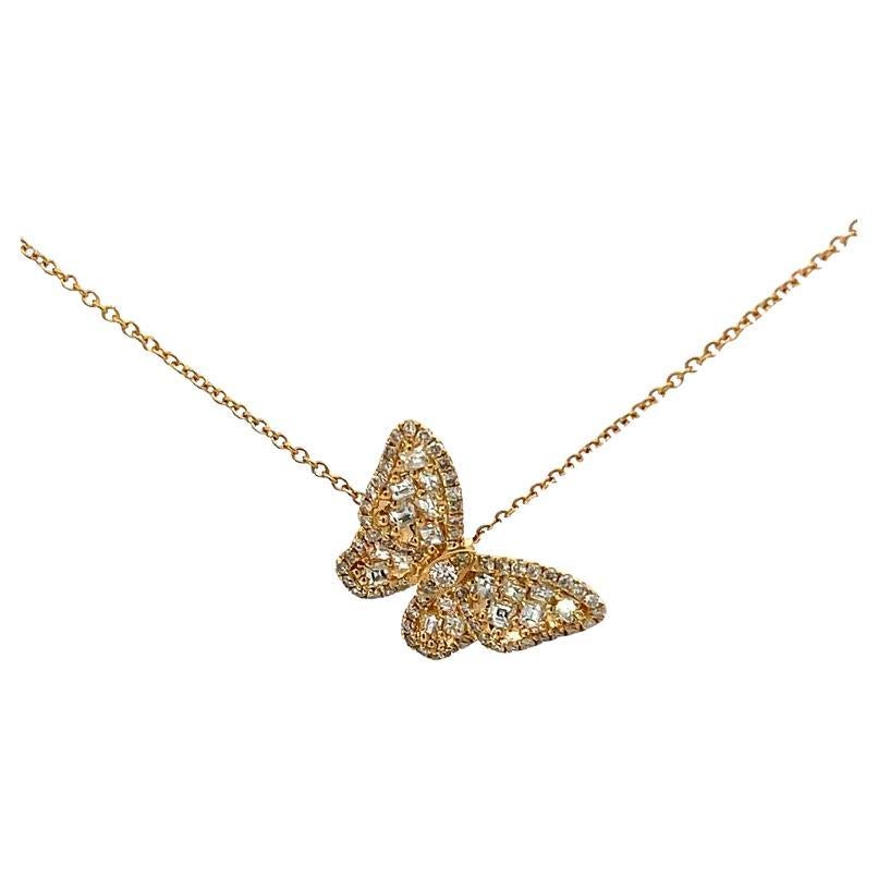 Butterfly Diamond Pendant on a Chain .90ct 18k Yellow gold  For Sale