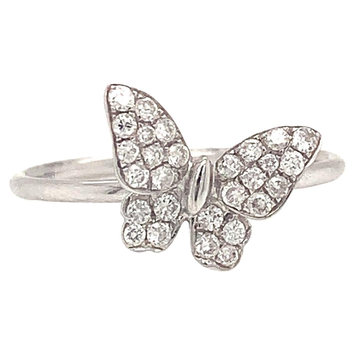 Butterfly Diamond Ring 18 Karat White Gold 0.45 Carat Total For Sale