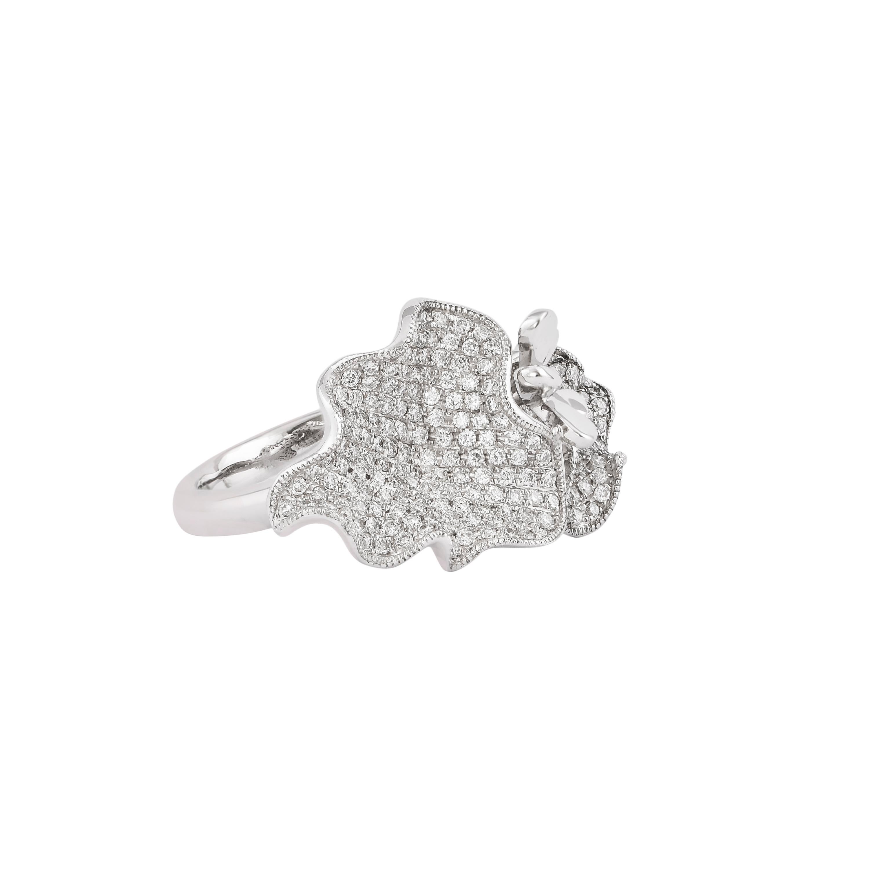 Contemporary Butterfly Diamond Ring in 14 Karat White Gold For Sale