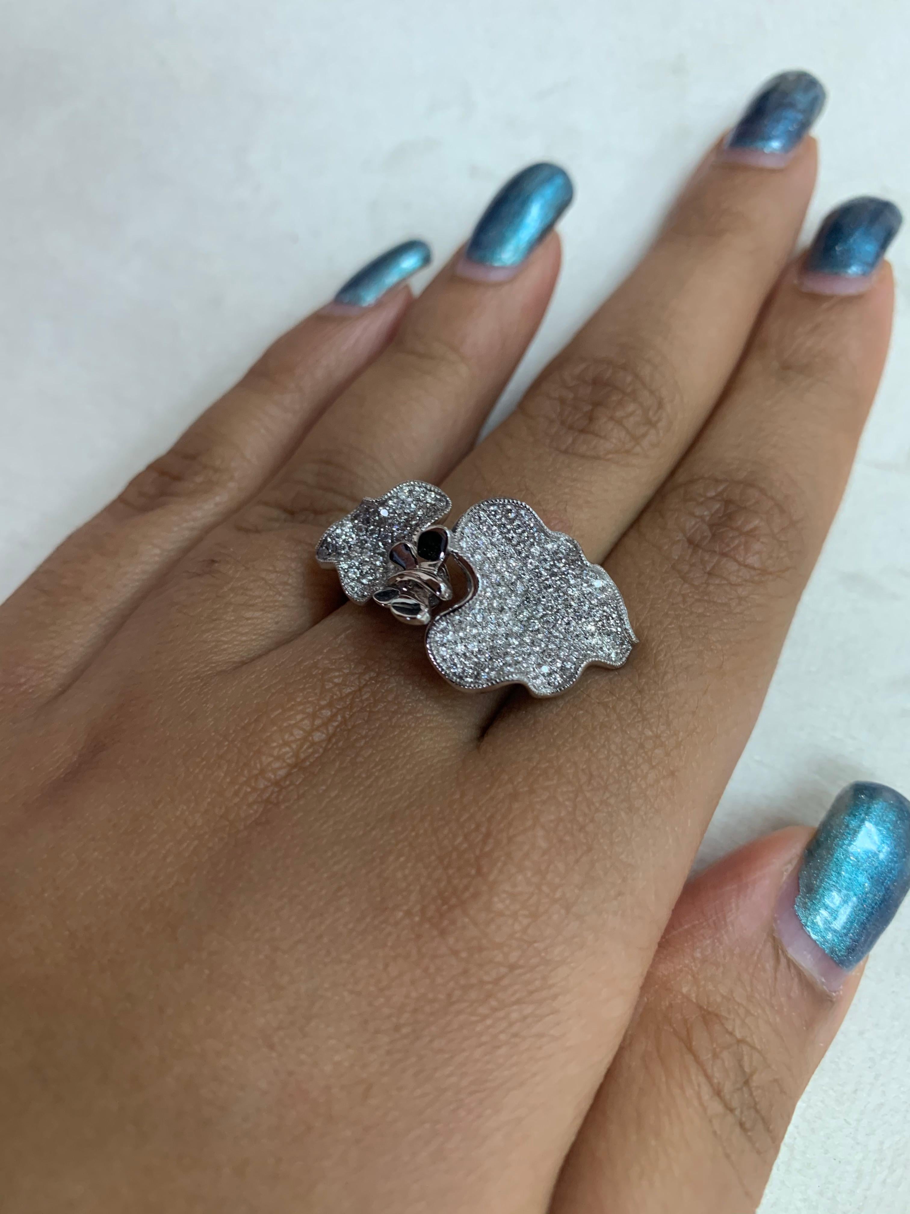 Round Cut Butterfly Diamond Ring in 14 Karat White Gold For Sale