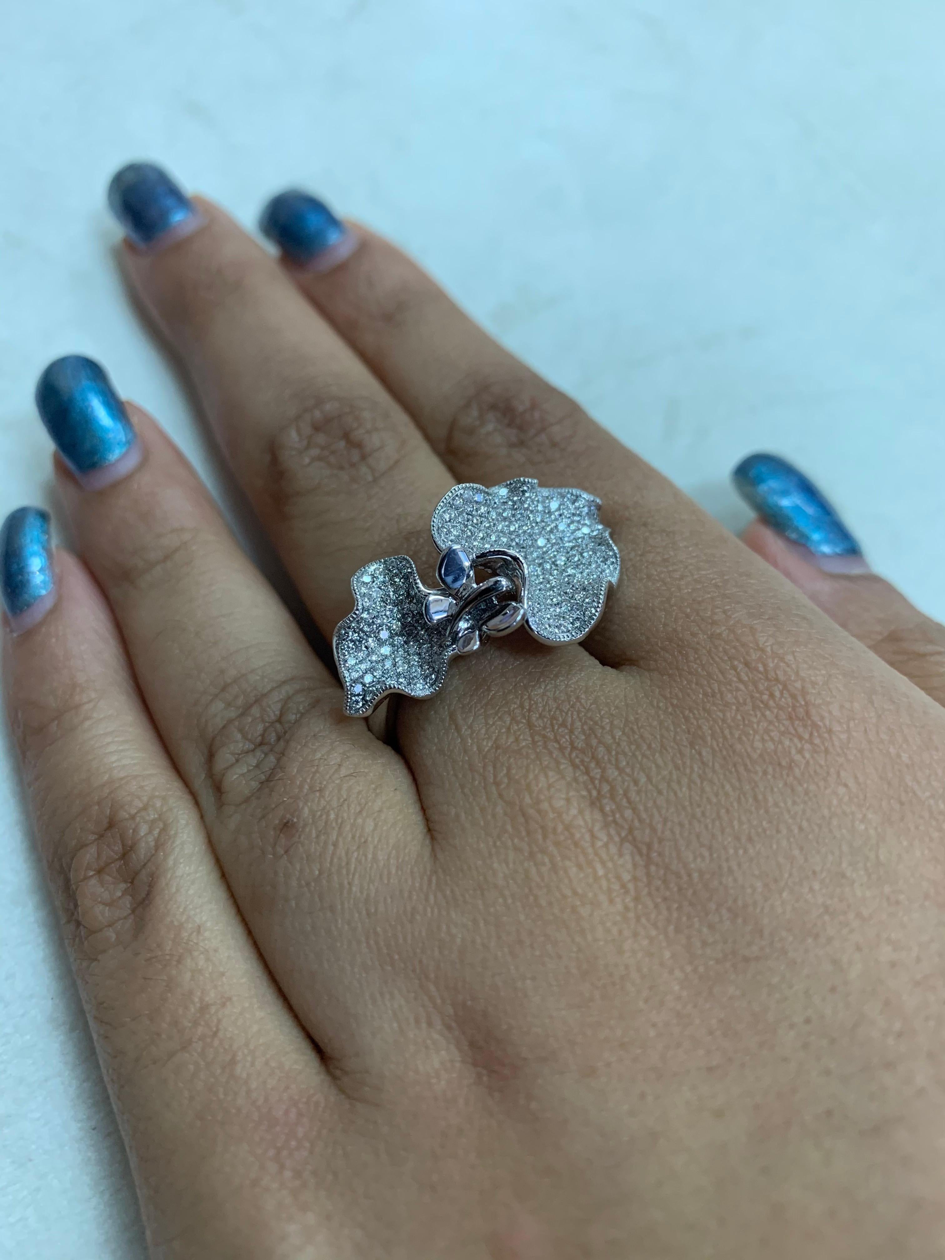Women's Butterfly Diamond Ring in 14 Karat White Gold For Sale