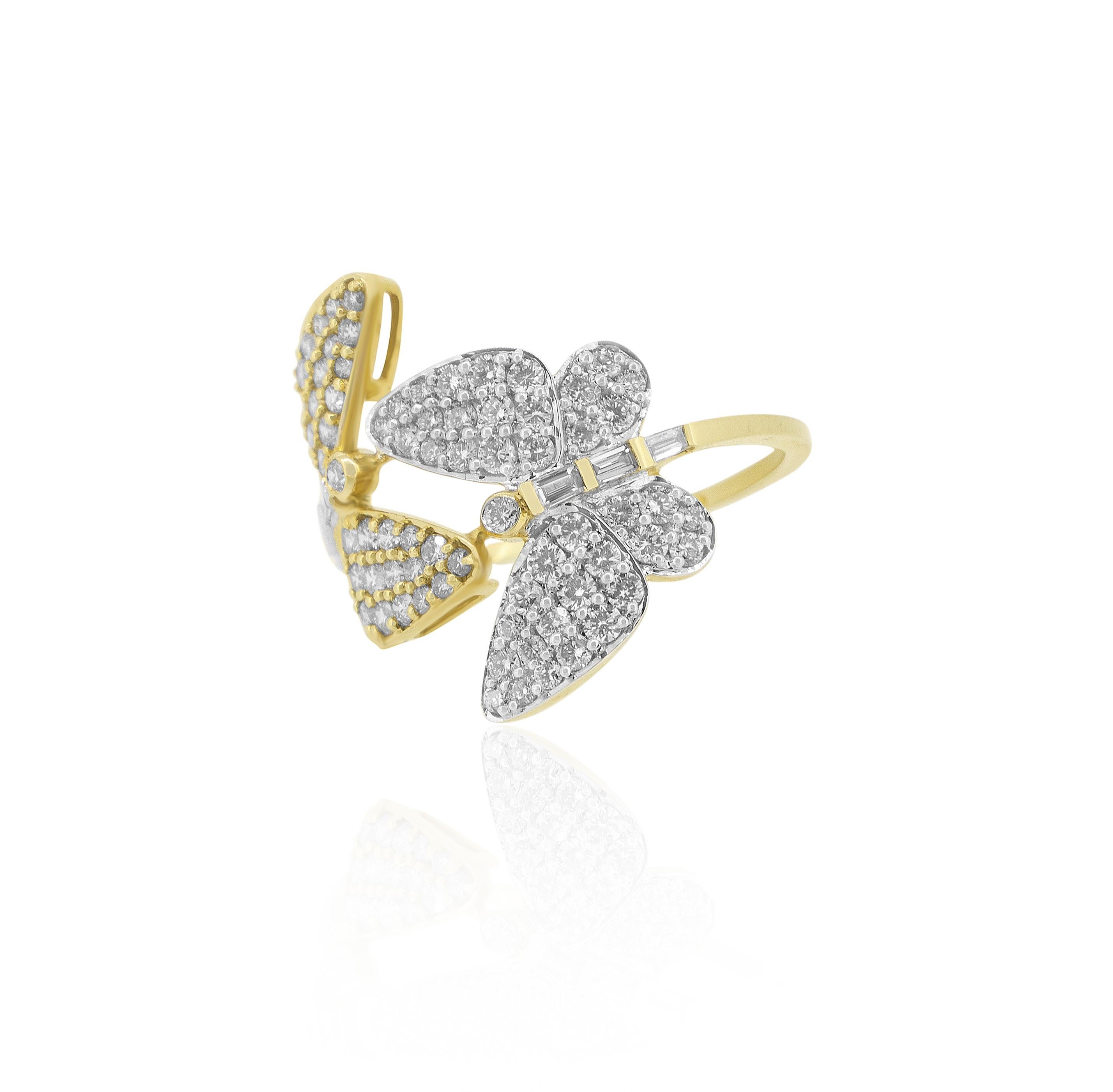 En vente :  Bague papillon en or massif 18 carats avec diamant 2
