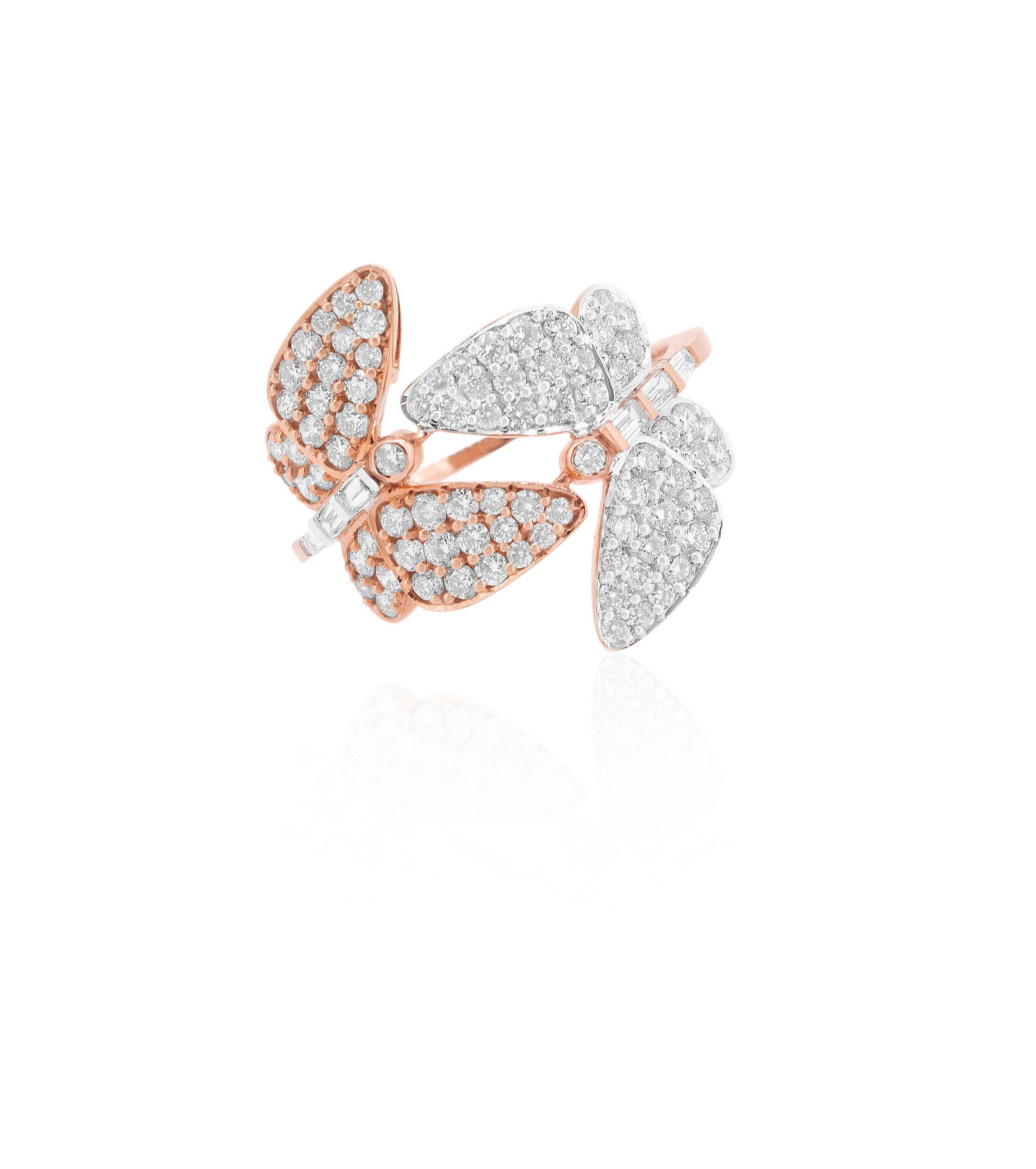 For Sale:  Butterfly Diamond Ring Set in 18K Solid Gold 3