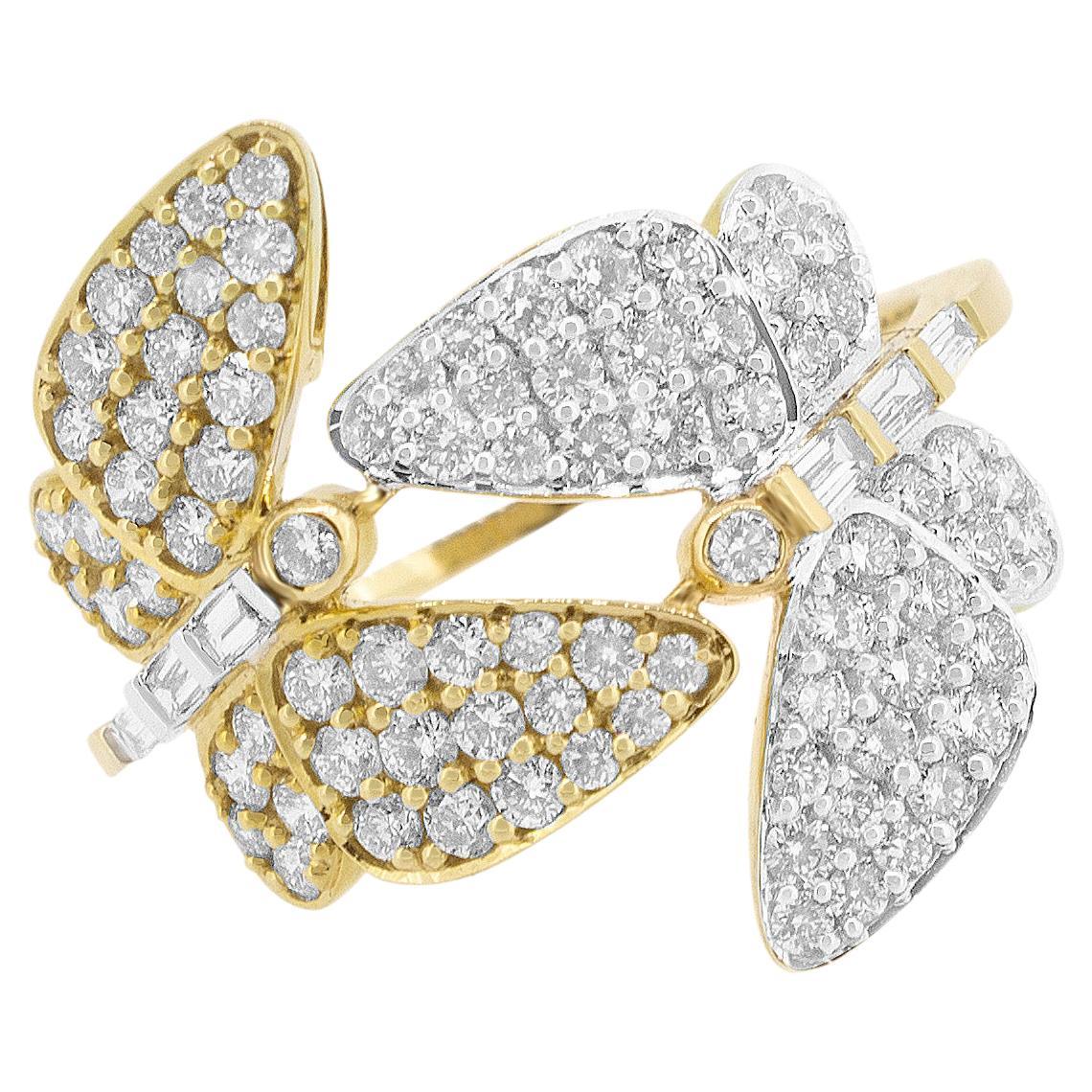 For Sale:  Butterfly Diamond Ring Set in 18K Solid Gold